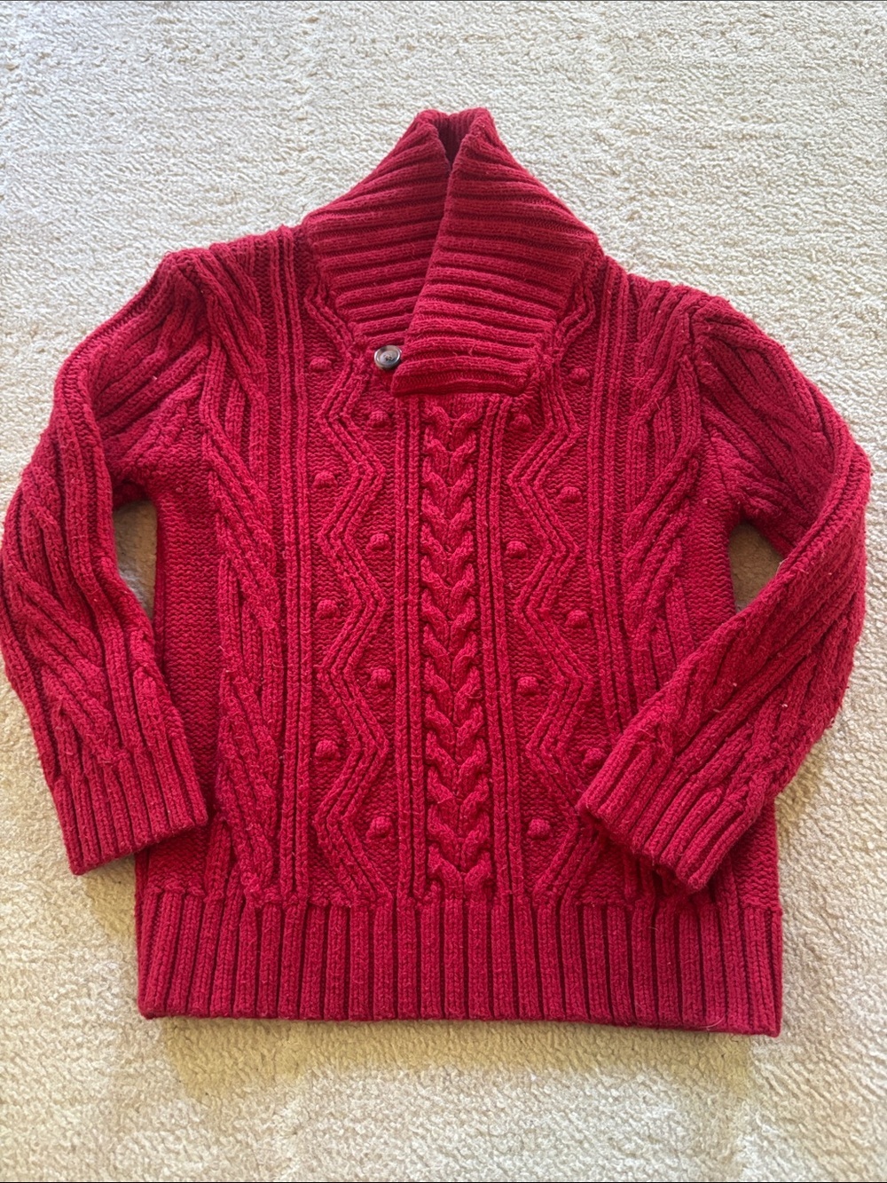 Cat & Jack Deep Red Cable Knit Shawl-Collar Sweater